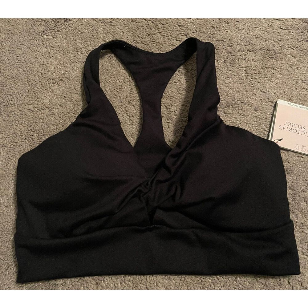 NWT Victorias Secret Racerback Minimum Support Sport Bra Size Medium Black